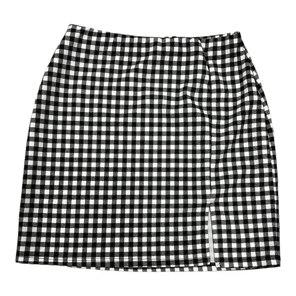 Saints 21 Black Houndstooth Front Slit Bandage Mini Skirt M